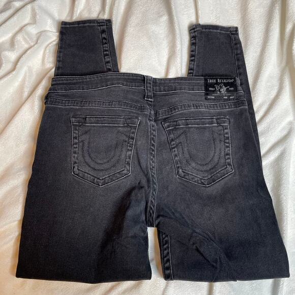 TRUE RELIGION Halle Mid Rise Super Skinny 32 x 28 Grey Wash Black Jeans Denim - Picture 2 of 6